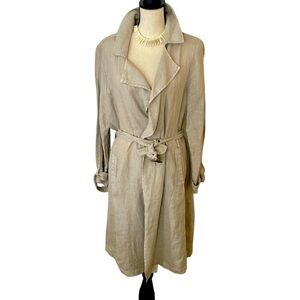 HALSTON Linen Draped Waterfall Belted Trench Coat Tan L
